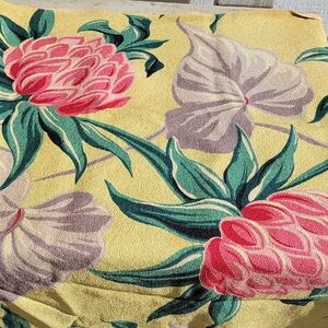 Vintage Barkcloth Floral Patterned Fabric with Pink and Green Accent 44x48 Inch